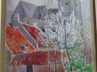 Aquarel achter glas, gesigneerd - afbeelding 2 van  4