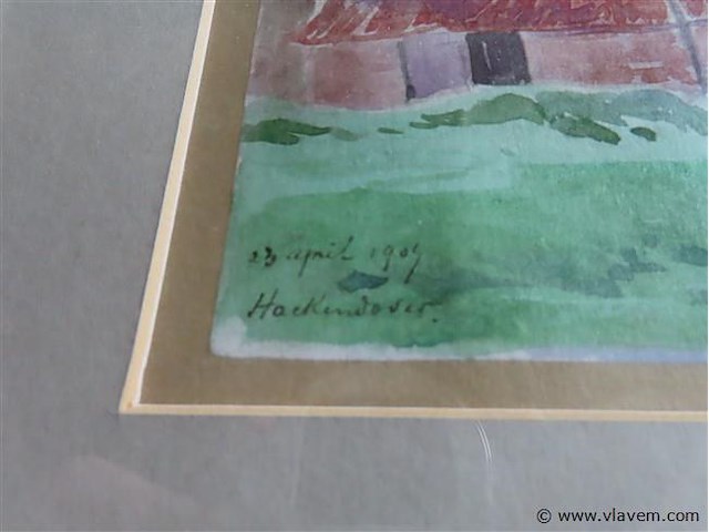 Aquarel achter glas, gesigneerd - afbeelding 3 van  4