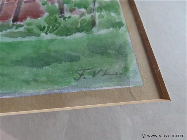 Aquarel achter glas, gesigneerd - afbeelding 4 van  4