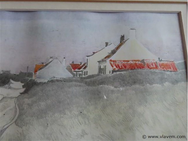 Aquarel achter glas, gesigneerd - afbeelding 2 van  3