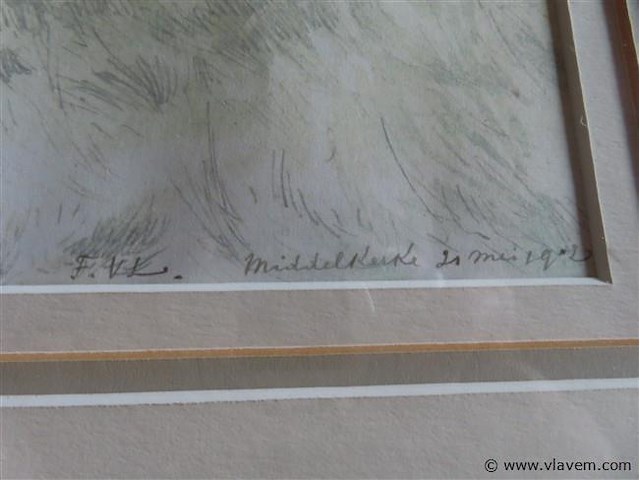 Aquarel achter glas, gesigneerd - afbeelding 3 van  3