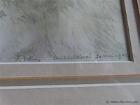Aquarel achter glas, gesigneerd - afbeelding 3 van  3