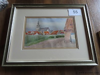 Aquarel achter glas, gesigneerd - afbeelding 1 van  4