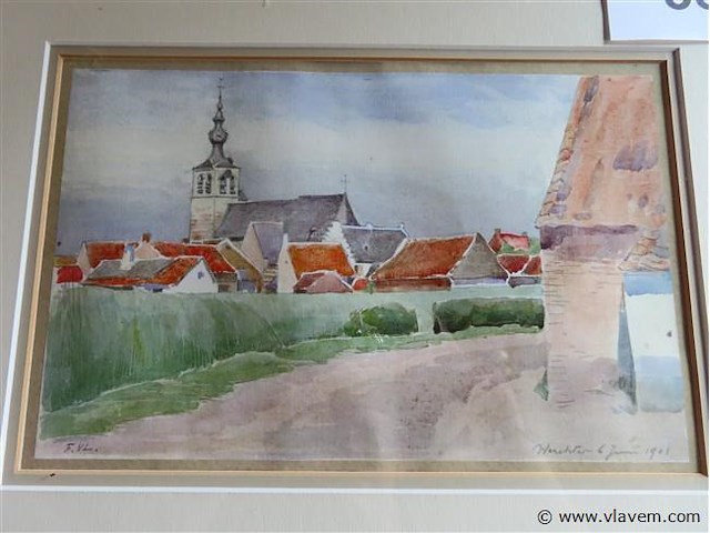 Aquarel achter glas, gesigneerd - afbeelding 2 van  4
