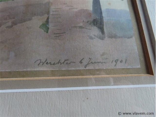 Aquarel achter glas, gesigneerd - afbeelding 3 van  4