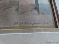 Aquarel achter glas, gesigneerd - afbeelding 3 van  4