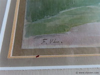 Aquarel achter glas, gesigneerd - afbeelding 4 van  4