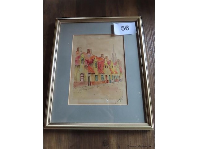 Aquarel achter glas, gesigneerd - afbeelding 1 van  3