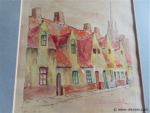 Aquarel achter glas, gesigneerd - afbeelding 2 van  3