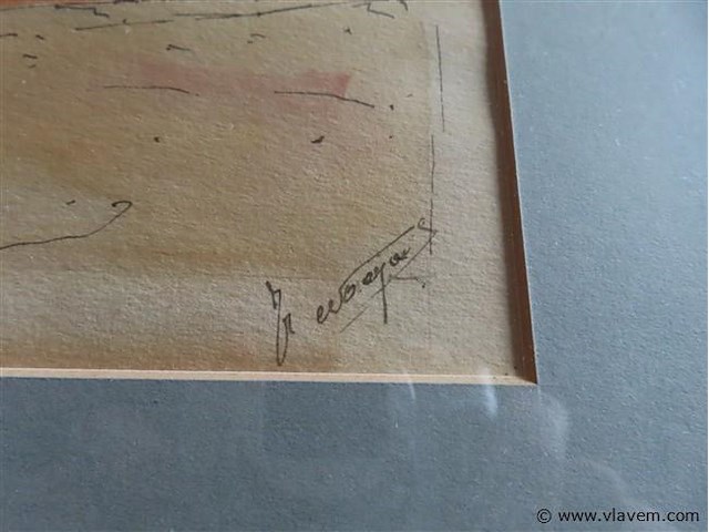 Aquarel achter glas, gesigneerd - afbeelding 3 van  3