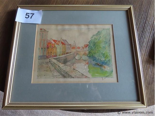 Aquarel achter glas, gesigneerd - afbeelding 1 van  3