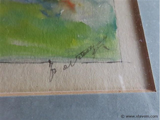 Aquarel achter glas, gesigneerd - afbeelding 3 van  3
