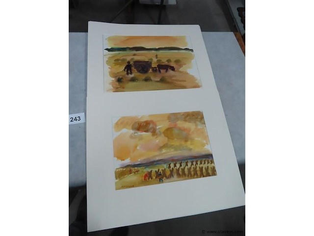 Aquarel alphons vermeir 2 stuks - afbeelding 1 van  4