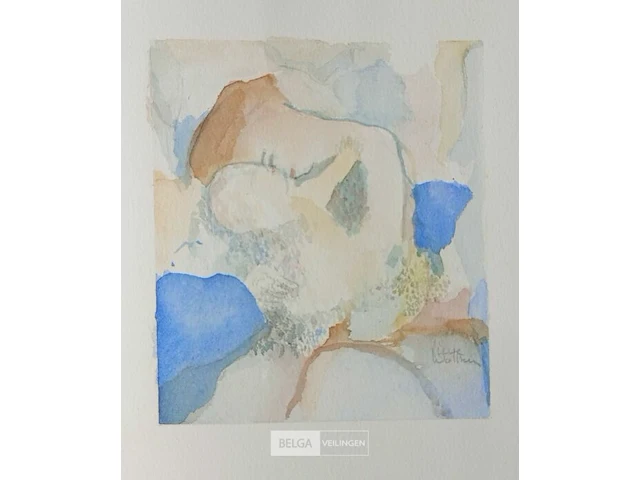Aquarel op papier, lieve walbers, moeder en kind - afbeelding 2 van  3