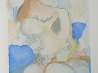 Aquarel op papier, lieve walbers, moeder en kind - afbeelding 2 van  3