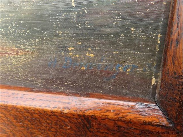 Arbeiders scène met hond, paneel, gesigneerd - afbeelding 4 van  4