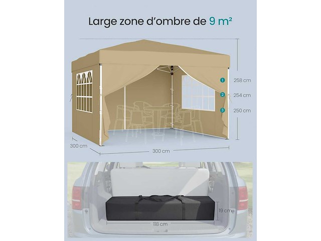 Arbor, opvouwbaar marquee, met zijmuren, 3 x 3 m - afbeelding 2 van  5