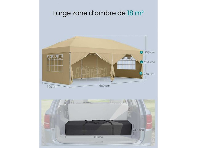 Arbor, vouwtent, met zijmuren, 3 x 6 m - afbeelding 2 van  6