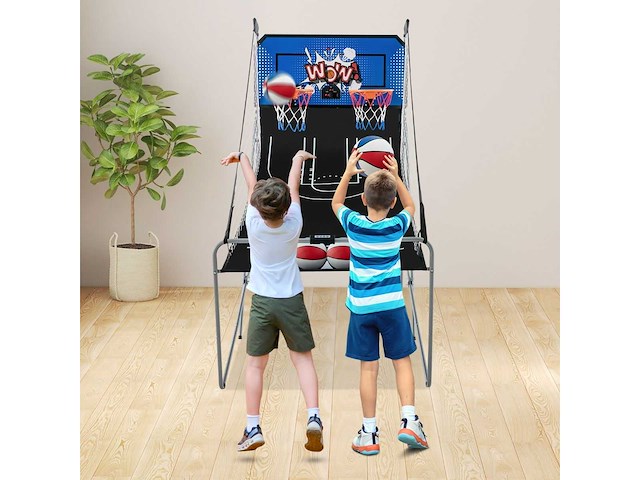 Arcade basketbalspel opvouwbaar 2 manden, 4 ballen inflatiepomp basketbal ring voor 1 tot 4 spelers met blauw scoresysteem - afbeelding 5 van  11