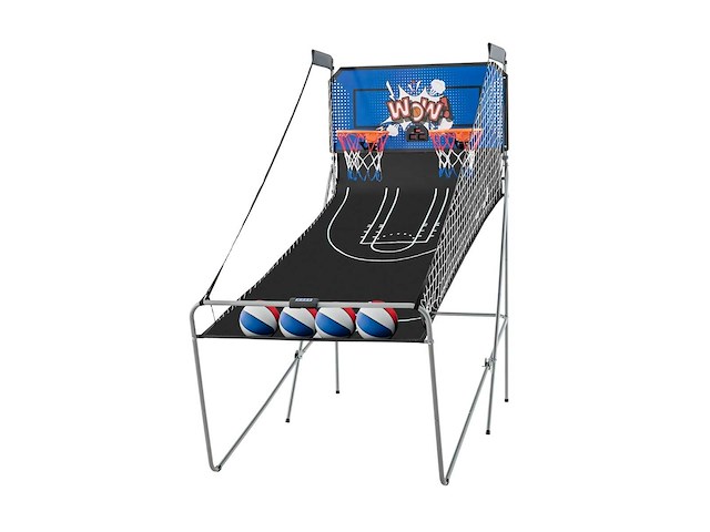 Arcade basketbalspel opvouwbaar 2 manden, 4 ballen inflatiepomp basketbal ring voor 1 tot 4 spelers met blauw scoresysteem - afbeelding 6 van  11