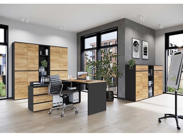 Archiefkast miguel met 2 deuren en 4 legplanken - antraciet/eik - afbeelding 4 van  7