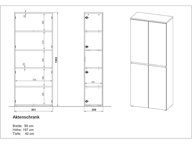 Archiefkast miguel met 2 deuren en 4 legplanken - antraciet/eik - afbeelding 7 van  7