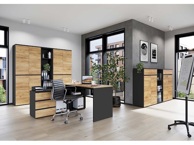 Archiefkast miguel met lade en 2 legplanken - antraciet/eik - afbeelding 3 van  7