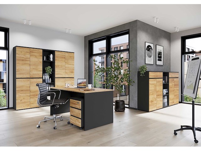 Archiefkast miguel met lade en 2 legplanken - antraciet/eik - afbeelding 4 van  7