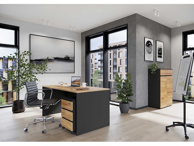Archiefkast miguel met lade en 2 legplanken - antraciet/eik - afbeelding 5 van  7