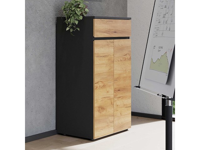 Archiefkast miguel met lade en 2 legplanken - antraciet/eik - afbeelding 6 van  7