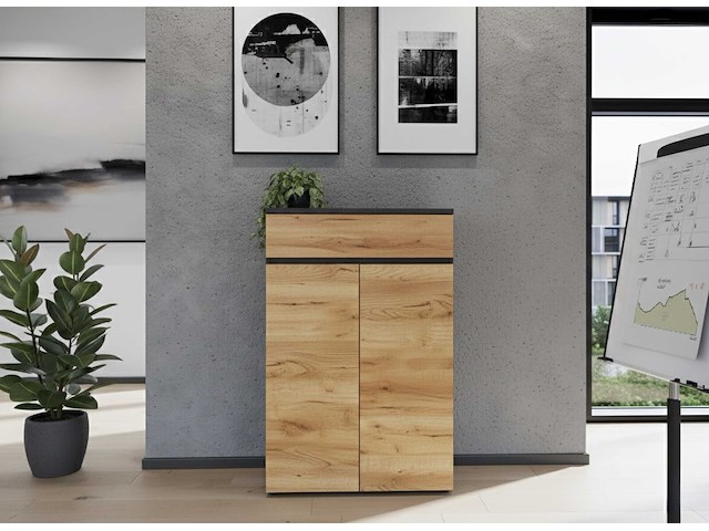 Archiefkast miguel met lade en 2 legplanken - antraciet/eik - afbeelding 7 van  7