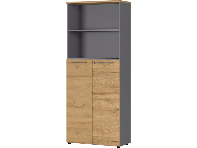 Archiefkast osmond 80cm met 2 deuren & 2 open vakken - eik/grafiet - afbeelding 2 van  7