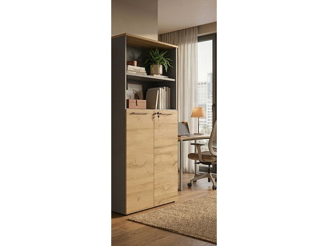Archiefkast osmond 80cm met 2 deuren & 2 open vakken - eik/grafiet - afbeelding 5 van  7