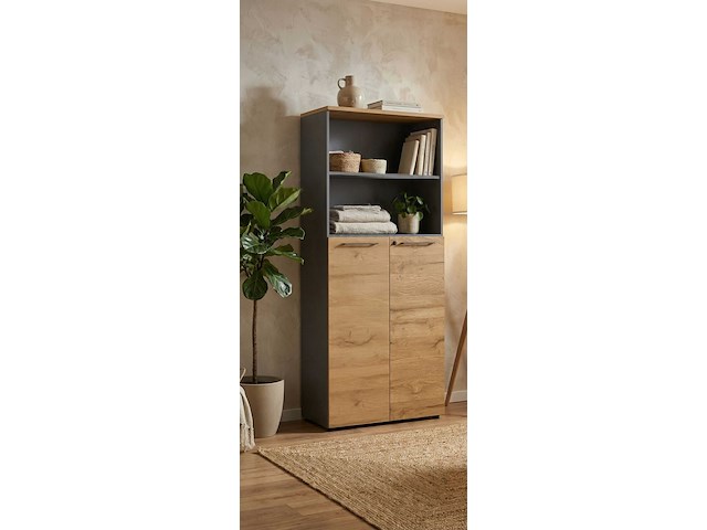 Archiefkast osmond 80cm met 2 deuren & 2 open vakken - eik/grafiet - afbeelding 6 van  7