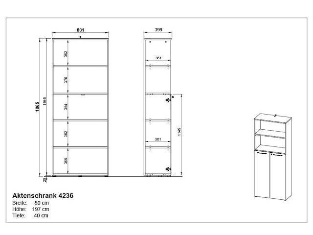 Archiefkast osmond 80cm met 2 deuren & 2 open vakken - eik/grafiet - afbeelding 7 van  7