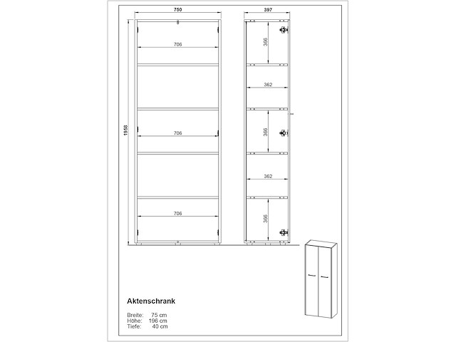 Archiefkast robert 196 cm 2 deuren - antraciet/eik - afbeelding 4 van  7