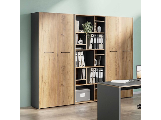 Archiefkast robert 196 cm 2 deuren - antraciet/eik - afbeelding 5 van  7