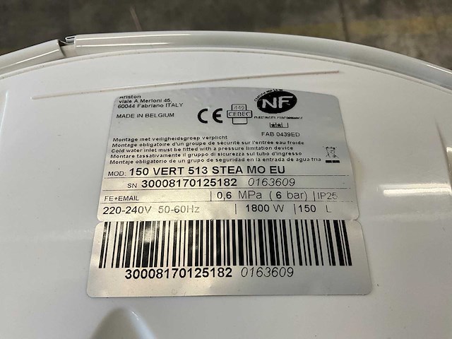 Ariston 150 vert 513 stea mo eu elektrische boiler - afbeelding 5 van  5