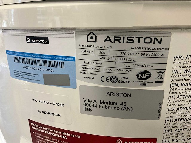 Ariston nuos plus wi-fi 200 cod.3069775 warmtepompboiler - afbeelding 5 van  6