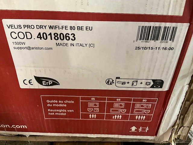 Ariston velis pro dry wifi-fe 80 be eu elektrische boiler - afbeelding 6 van  6