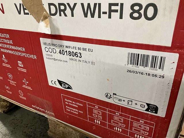 Ariston velis pro dry wifi-fe 80 be eu elektrische boiler - afbeelding 4 van  4