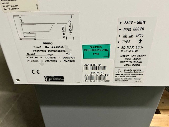 Arjo primo hoog/laag ziekenhuisbad - afbeelding 5 van  7