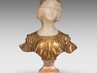 Armando calendi (1882-1943), bust of a young girl, gilt bronze, alabaster and marble 45 cm. (17.71 in.)
