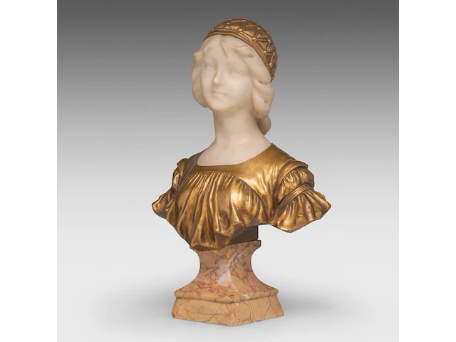 Armando calendi (1882-1943), bust of a young girl, gilt bronze, alabaster and marble 45 cm. (17.71 in.) - afbeelding 2 van  7
