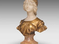 Armando calendi (1882-1943), bust of a young girl, gilt bronze, alabaster and marble 45 cm. (17.71 in.) - afbeelding 2 van  7