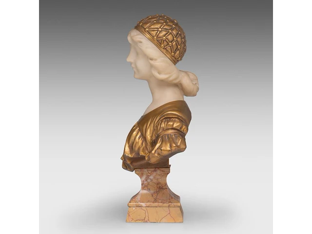 Armando calendi (1882-1943), bust of a young girl, gilt bronze, alabaster and marble 45 cm. (17.71 in.) - afbeelding 3 van  7