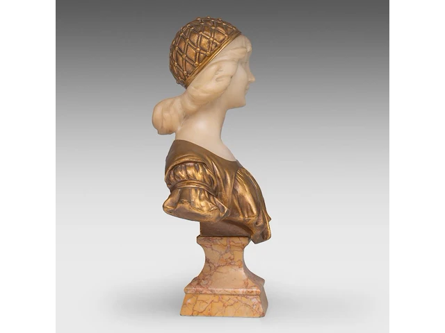 Armando calendi (1882-1943), bust of a young girl, gilt bronze, alabaster and marble 45 cm. (17.71 in.) - afbeelding 5 van  7