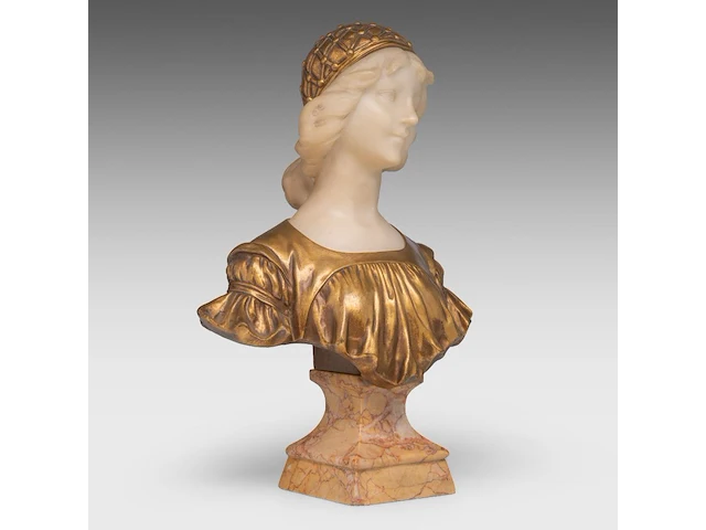 Armando calendi (1882-1943), bust of a young girl, gilt bronze, alabaster and marble 45 cm. (17.71 in.) - afbeelding 6 van  7