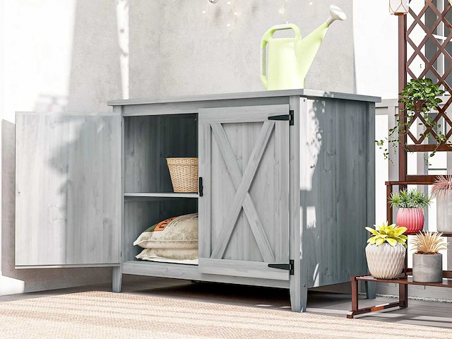 Armoire de jardin en bois, placard de jardin en bois avec étagères et double portes - afbeelding 1 van  7