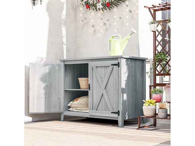 Armoire de jardin en bois, placard de jardin en bois avec étagères et double portes - afbeelding 2 van  7